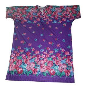 Vintage EXCLUSIVELY YOURS Nightgown Mumu Grandmother Tropical Floral Purple